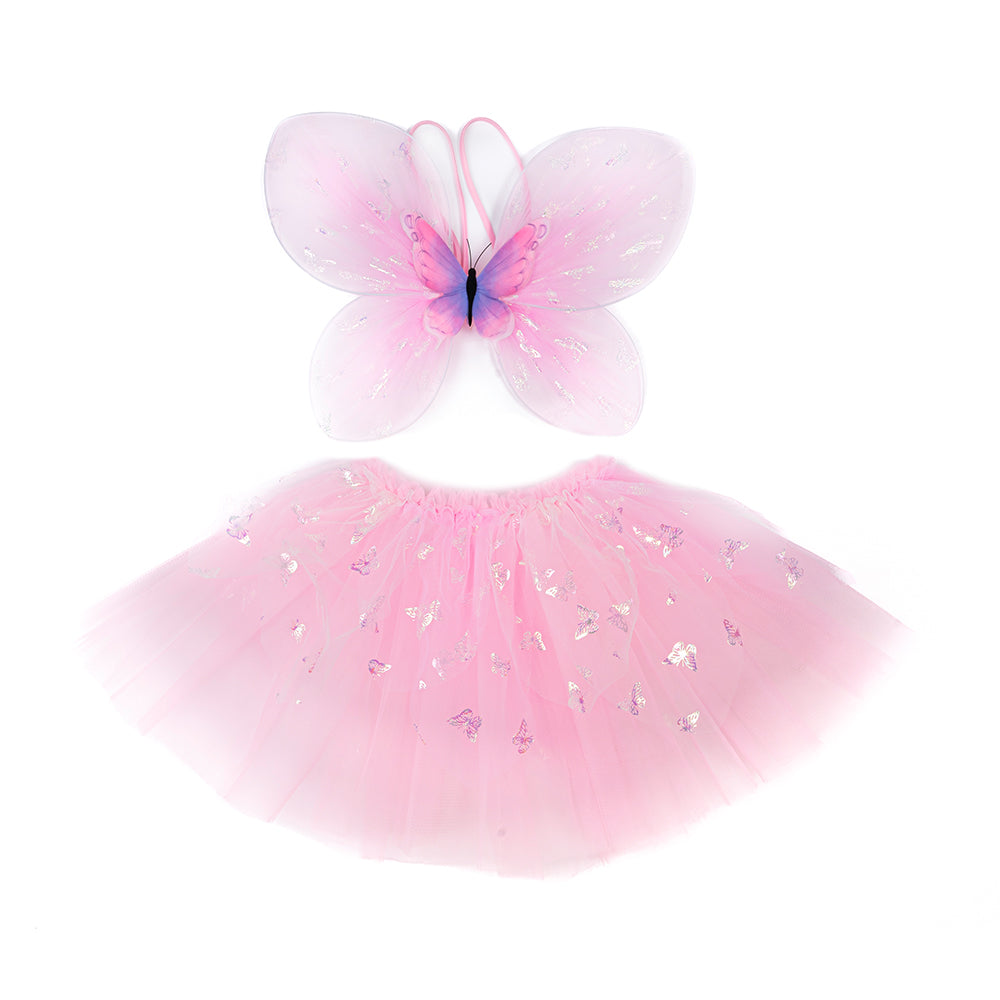 Great Pretenders - Pink Flutter Butterfly Skirt, Wings, & Wand - Size 4-6 Years - Dress up