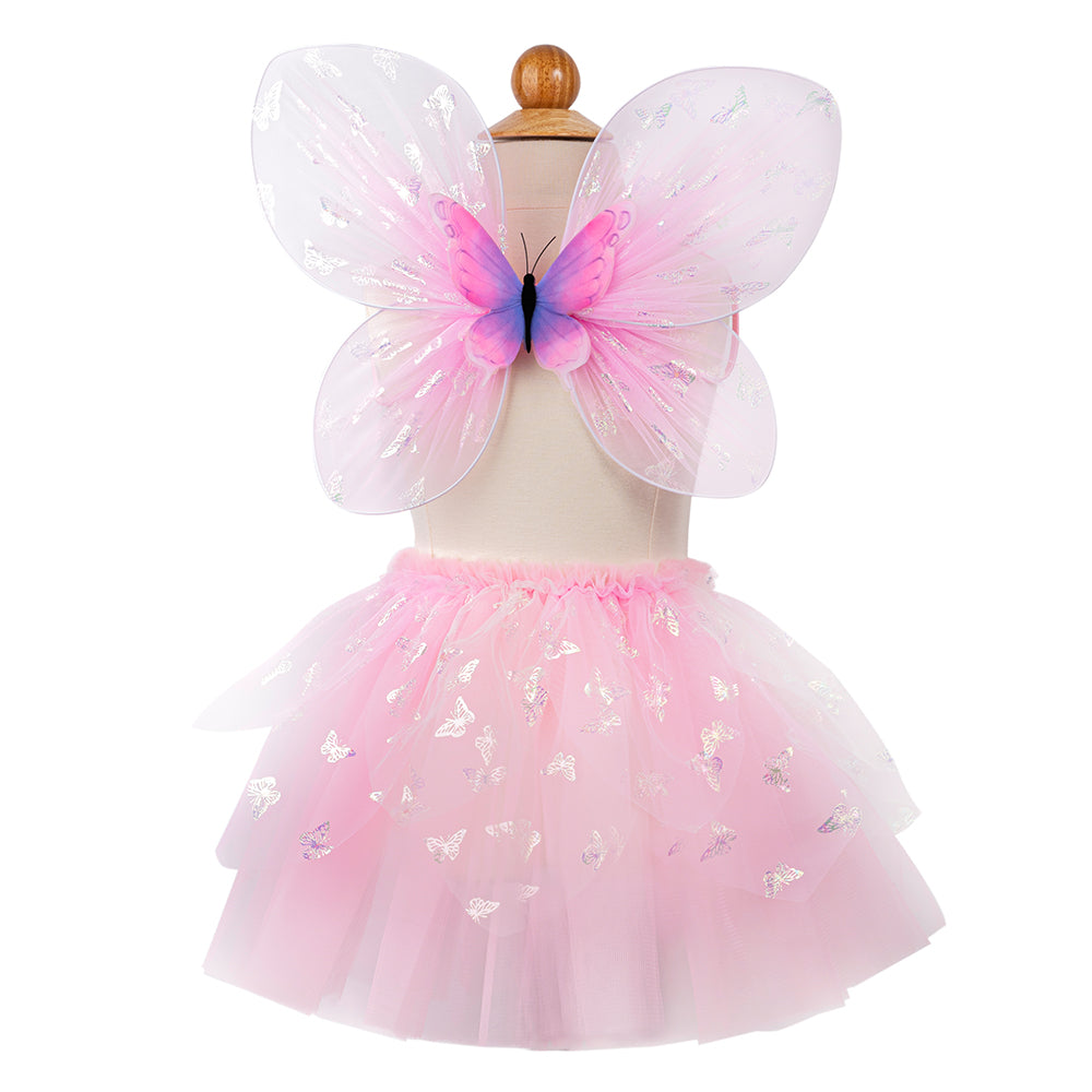 Great Pretenders - Pink Flutter Butterfly Skirt, Wings, & Wand - Size 4-6 Years - Dress up
