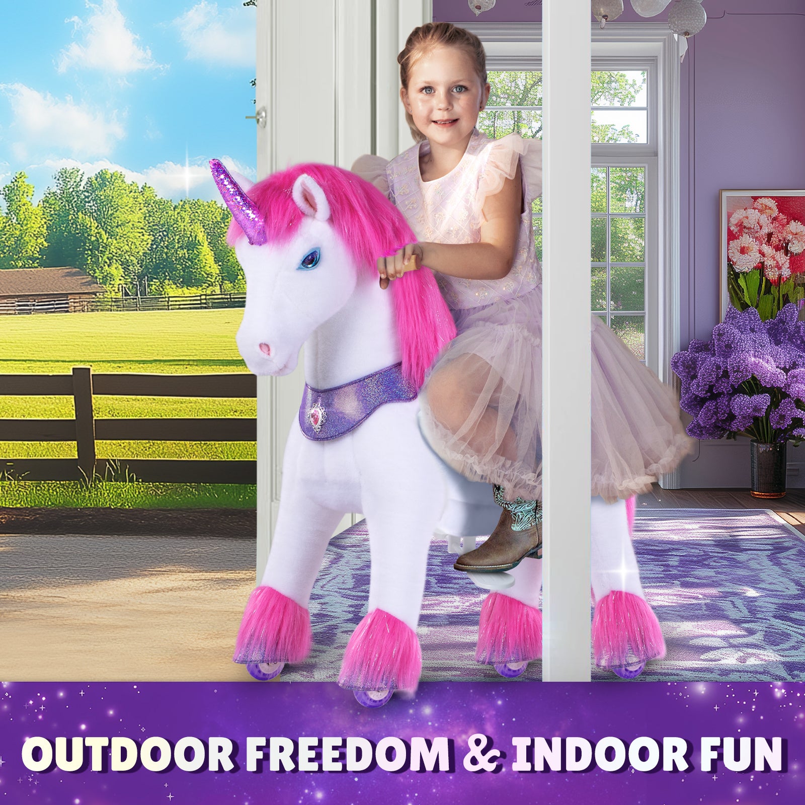 PonyCycle, Inc. - Pink Unicorn Model Y Ride on Toy - 4-7 Years - Outdoor