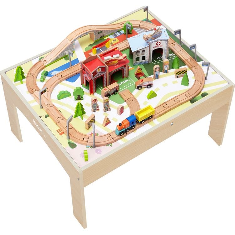 Teamson Kids - Preschool Play Lab Toys Table with 85-piece Train & Town Set - Preschool