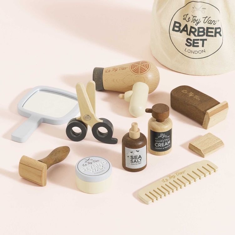 Le Toy Van - Pretend Play Wooden Hairdresser & Barber Kit - 12 Pieces - Preschool
