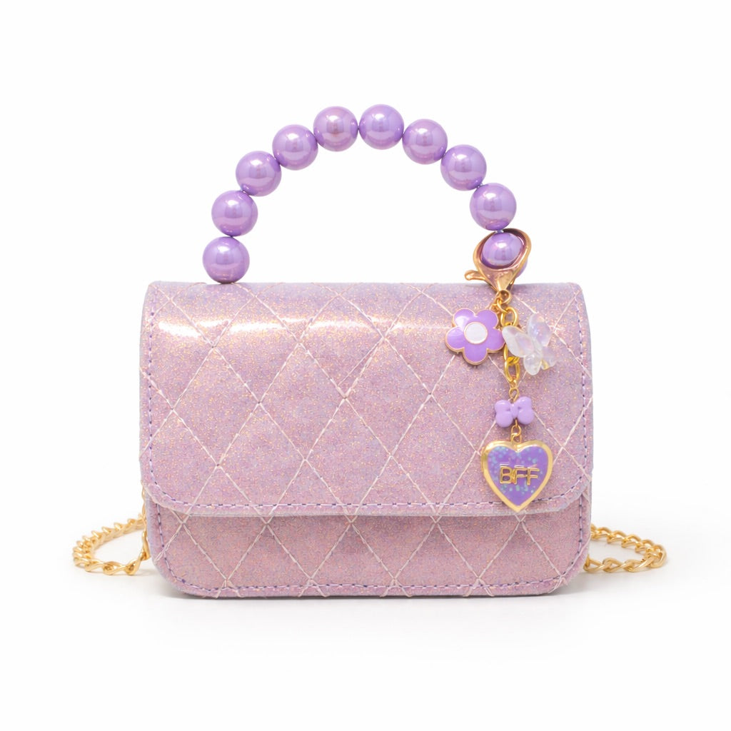Zomi Gem - Quilted BFF Blossom Pearl Handle Handbag - Purple - Trend Accessories
