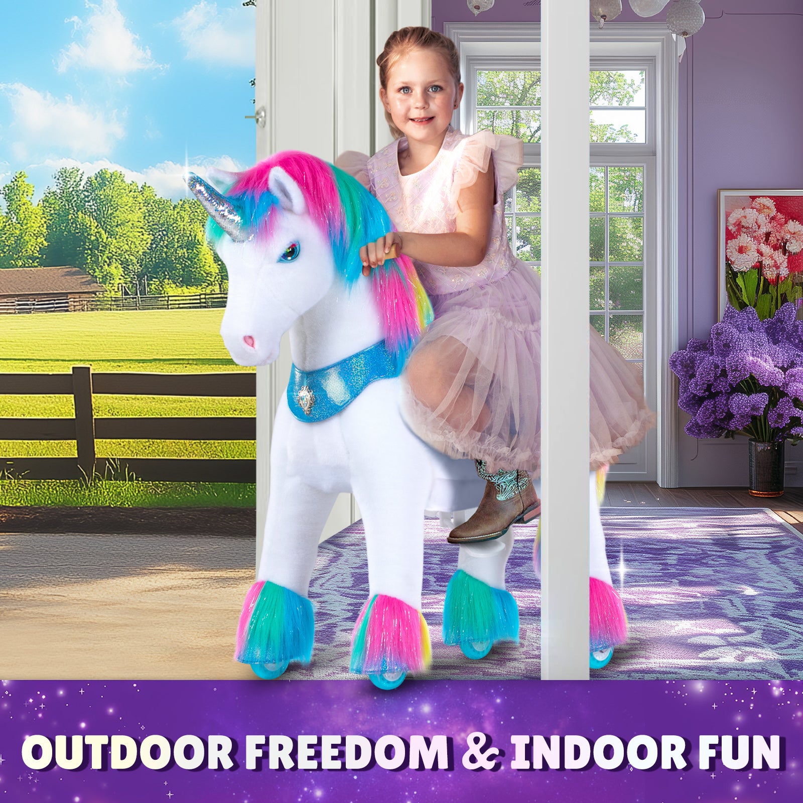 PonyCycle, Inc. - Rainbow Unicorn Model Y Ride on Toy - 3-4 Years - Preschool