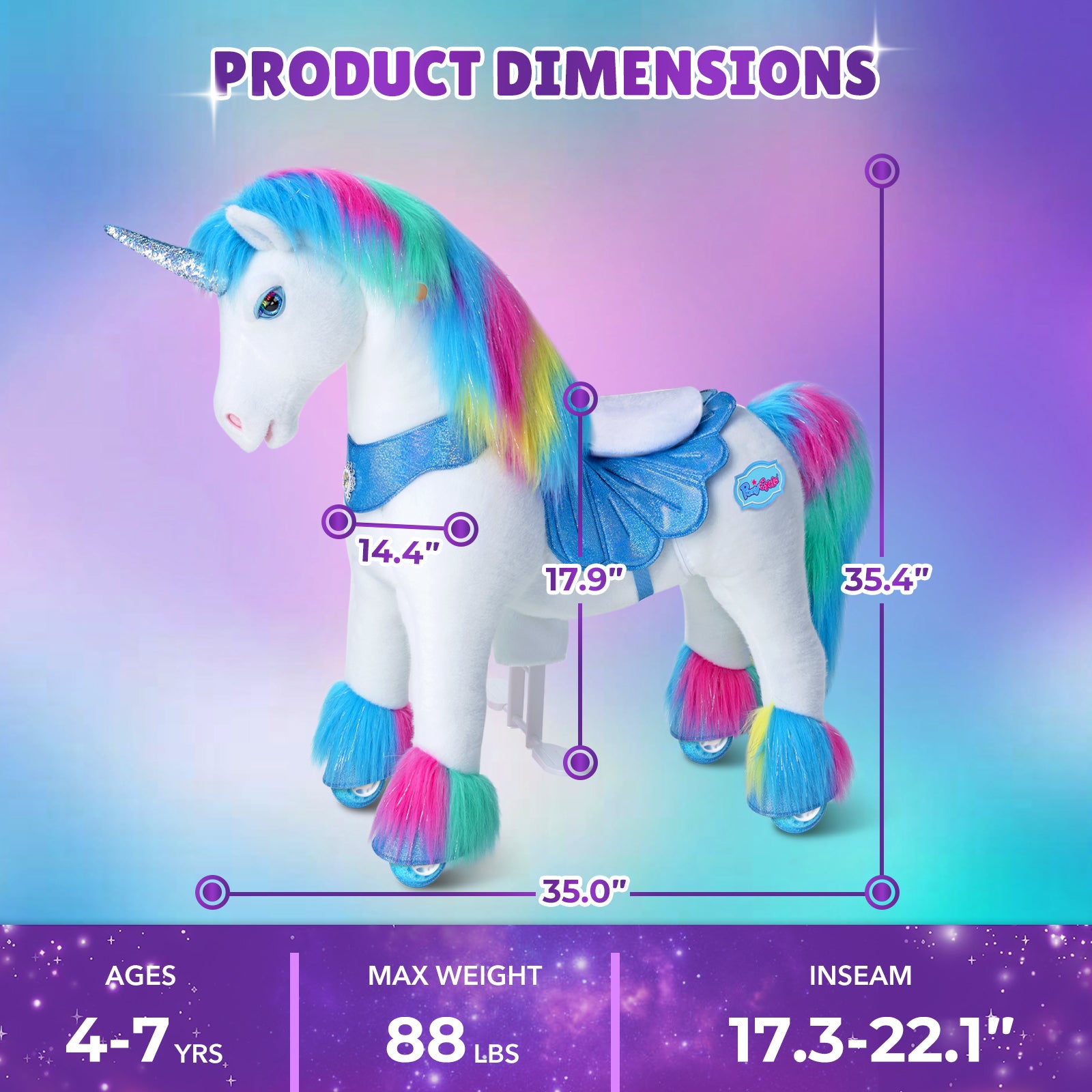 PonyCycle, Inc. - Rainbow Unicorn Model Y Ride on Toy - 4-7 Years - Outdoor