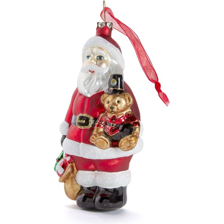 FAO Schwarz - Santa & Teddy Bear Glass Ornament - Holiday