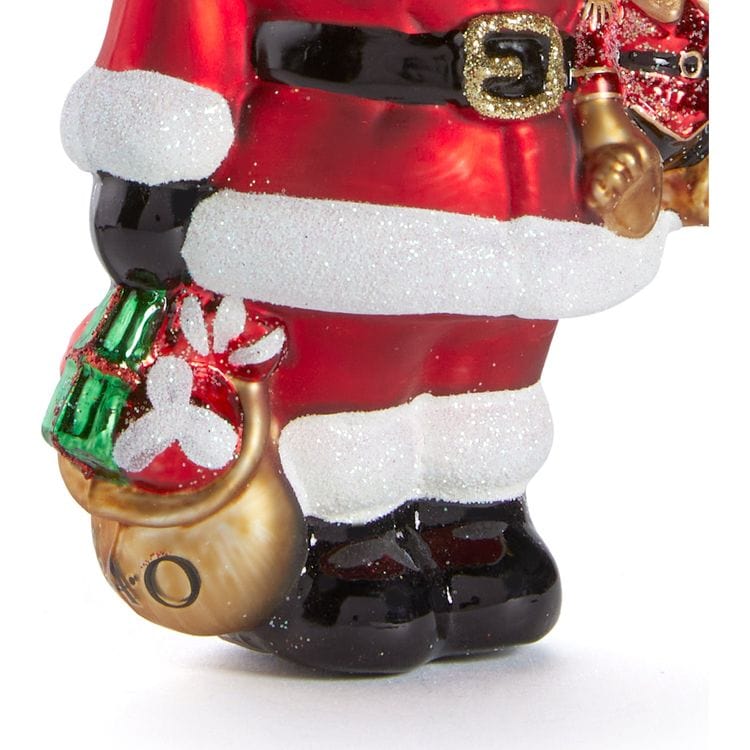 FAO Schwarz - Santa & Teddy Bear Glass Ornament - Holiday