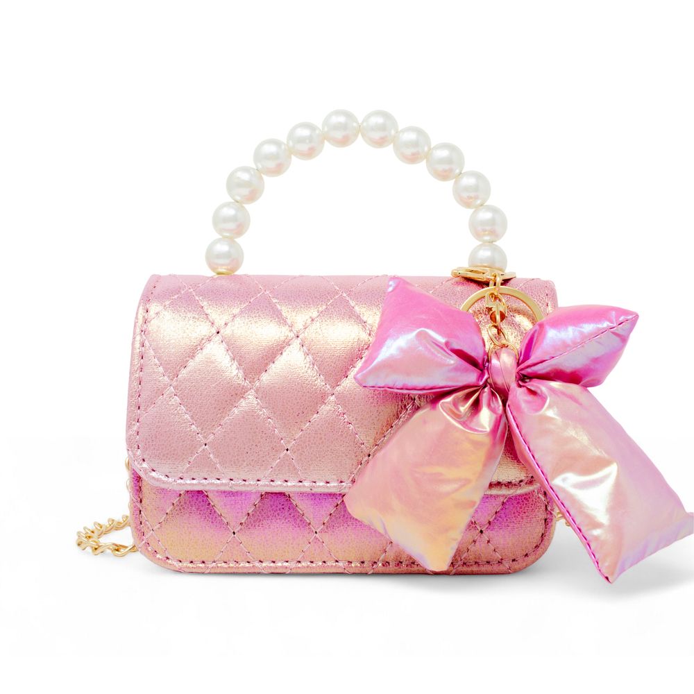 Zomi Gem - Shiny Quilted Fluffy Bow Handbag - Hot Pink - Trend Accessories