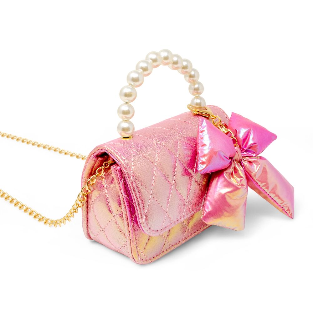Zomi Gem - Shiny Quilted Fluffy Bow Handbag - Hot Pink - Trend Accessories