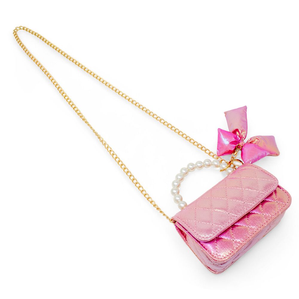 Zomi Gem - Shiny Quilted Fluffy Bow Handbag - Hot Pink - Trend Accessories