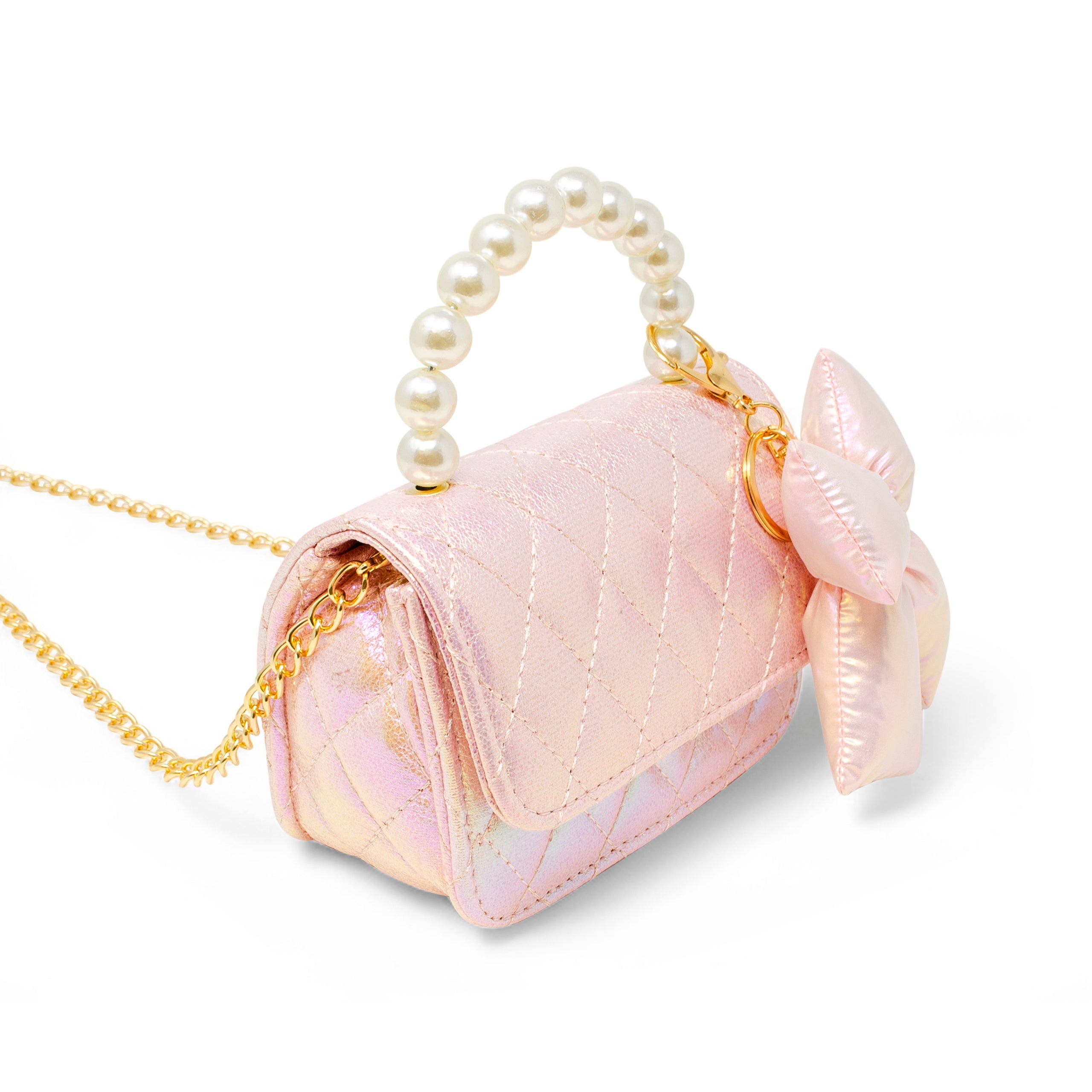 Zomi Gem - Shiny Quilted Fluffy Bow Handbag - Pink - Trend Accessories
