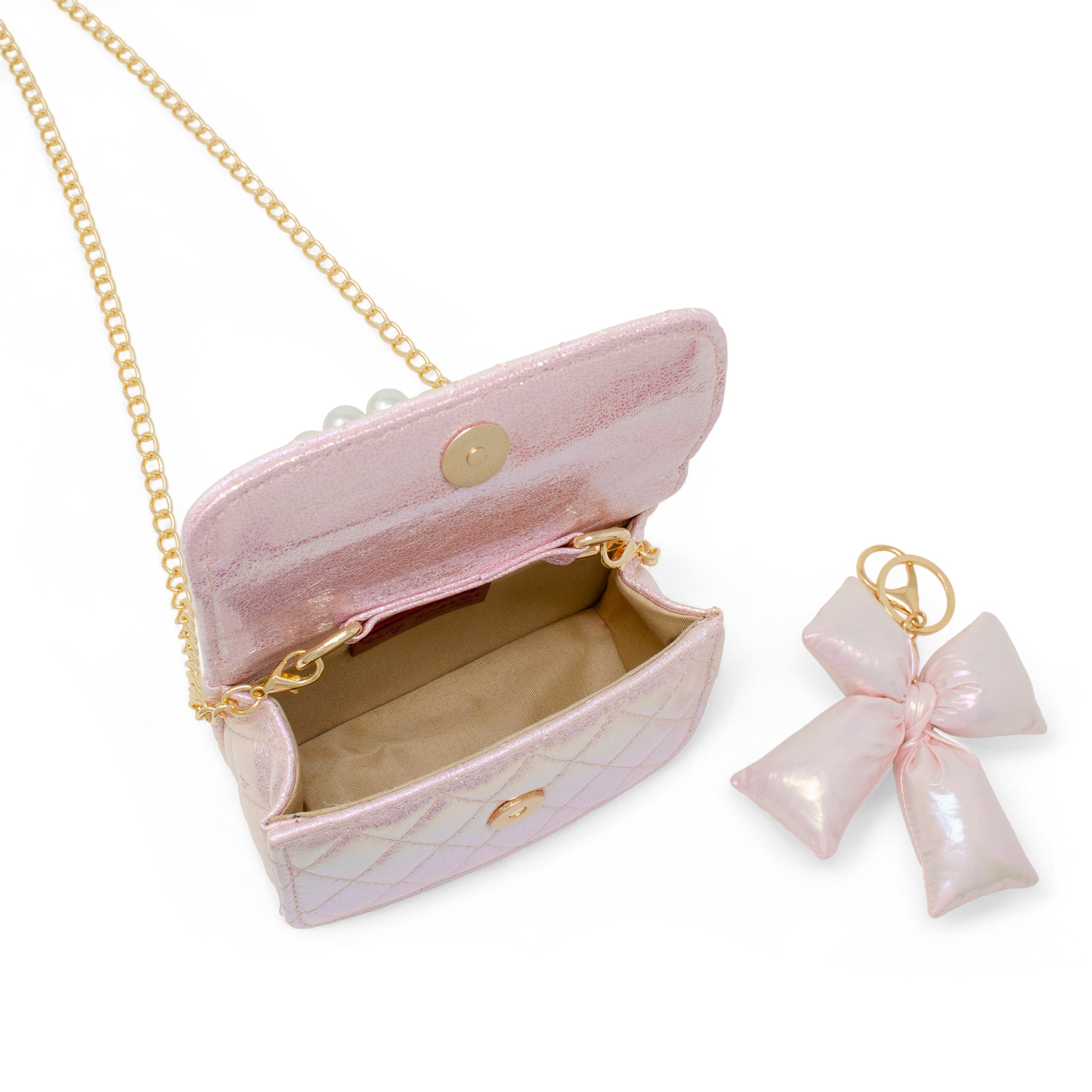 Zomi Gem - Shiny Quilted Fluffy Bow Handbag - Pink - Trend Accessories