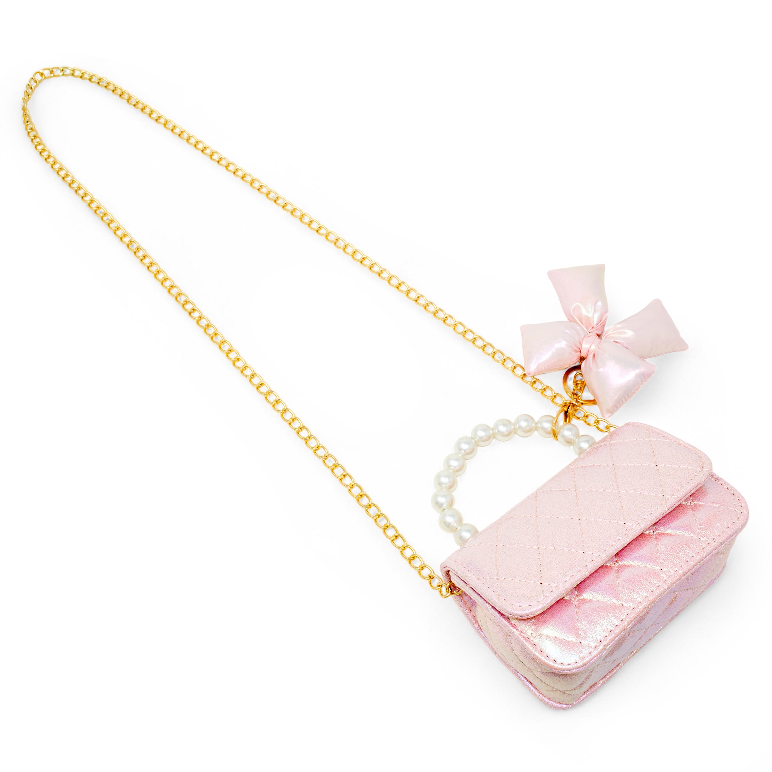 Zomi Gem - Shiny Quilted Fluffy Bow Handbag - Pink - Trend Accessories