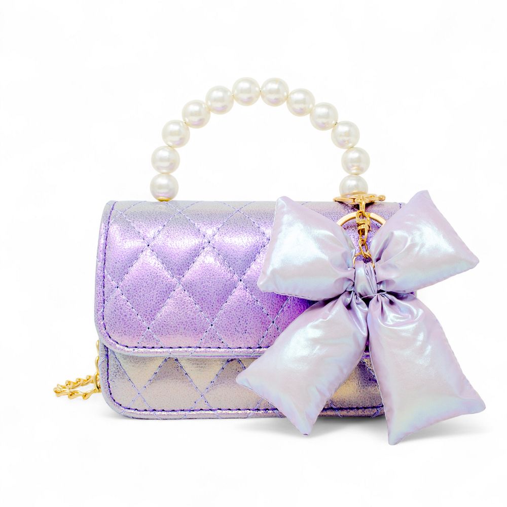 Zomi Gem - Shiny Quilted Fluffy Bow Handbag - Purple - Trend Accessories