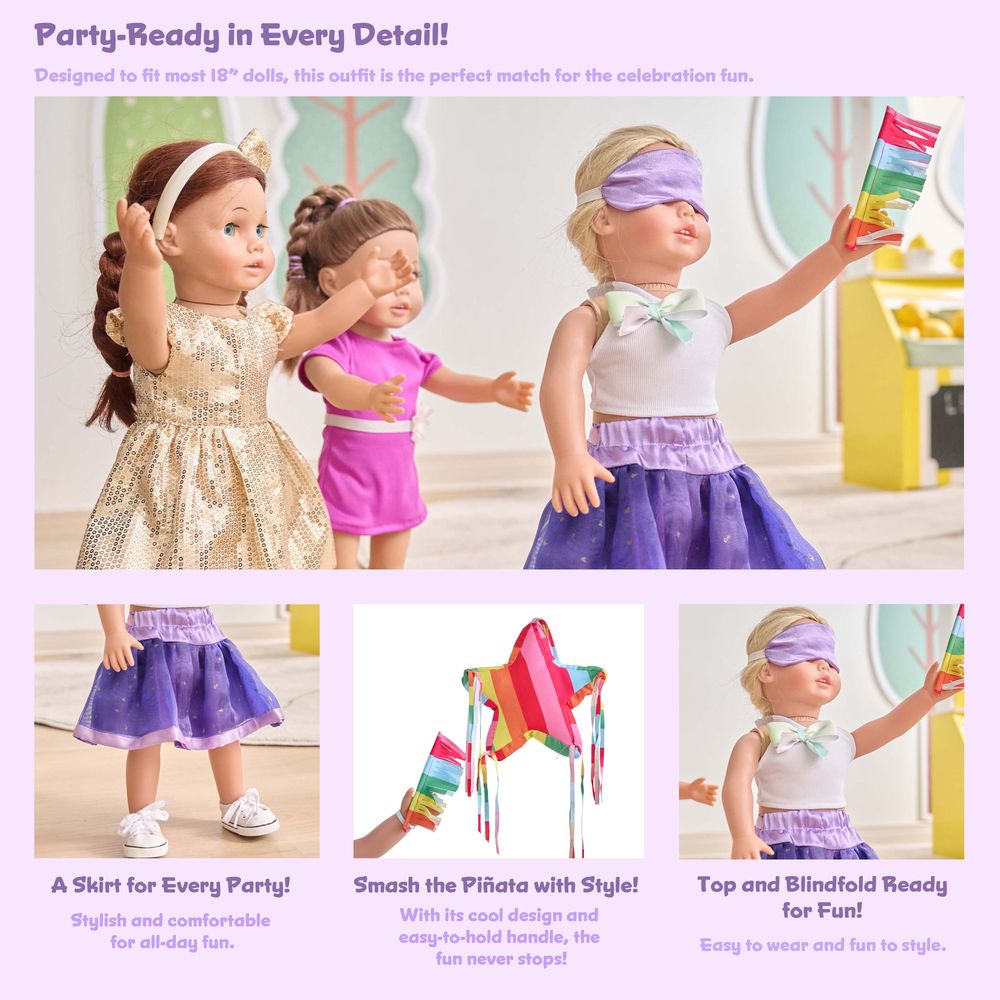 Teamson Kids - Sophia's 18'' Doll Piñata Birthday Party Outfit Set - Dolls