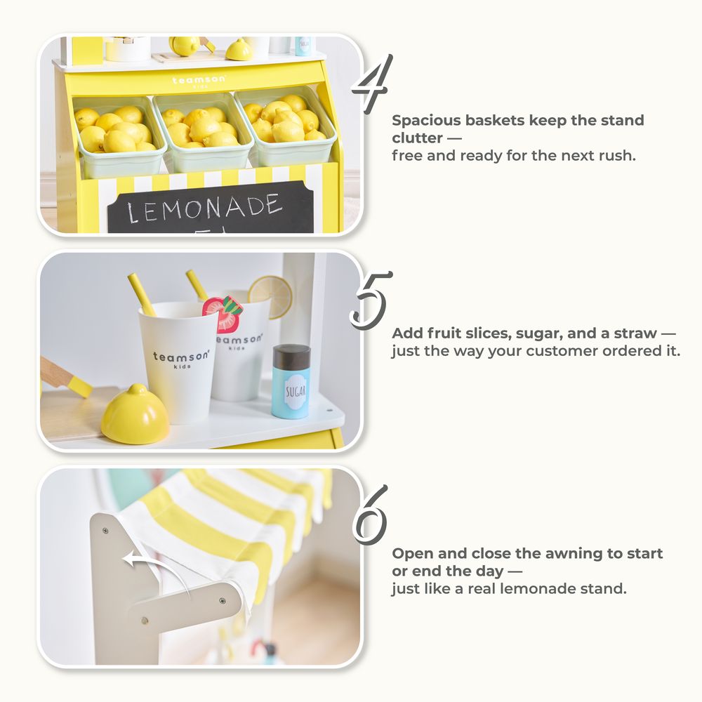 Teamson Kids - Sunny Citrus Lemonade Stand Playset with Interactive Accessories - Preschool