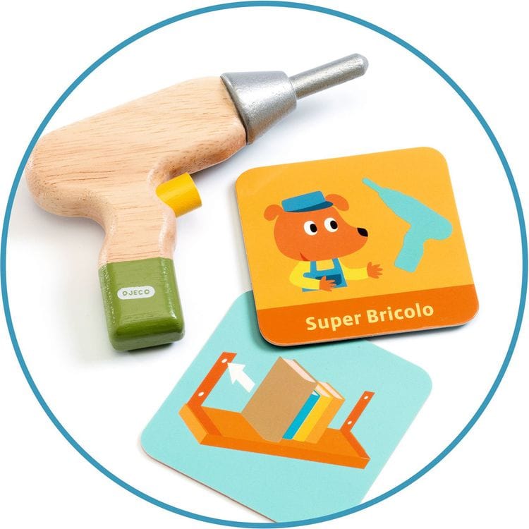 Djeco - Super Bricolo Pretend Play Wooden Toolbox - Preschool
