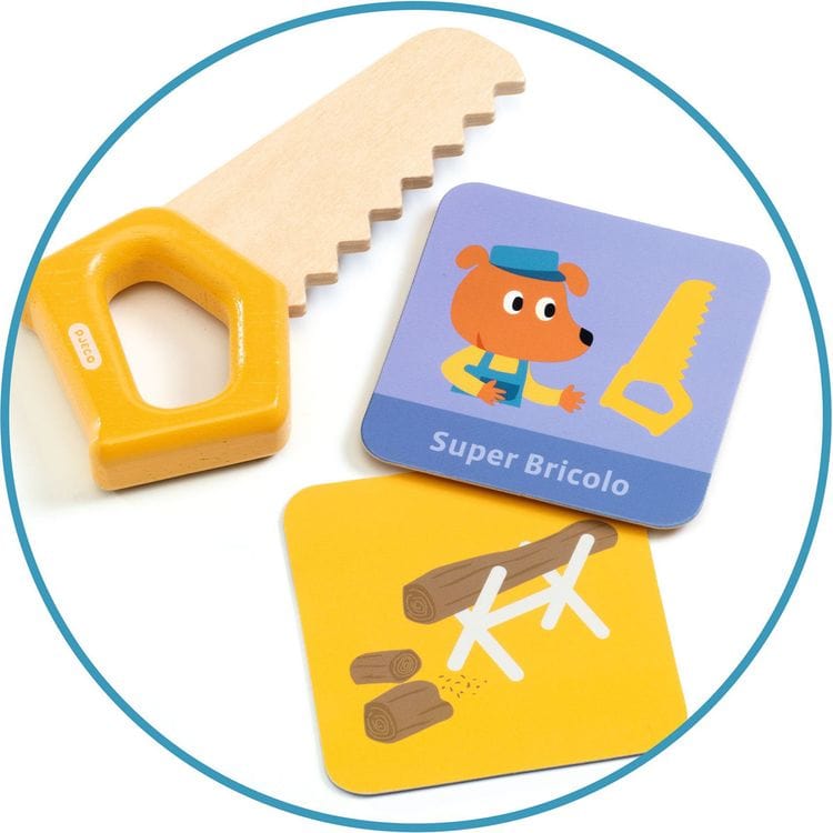 Djeco - Super Bricolo Pretend Play Wooden Toolbox - Preschool