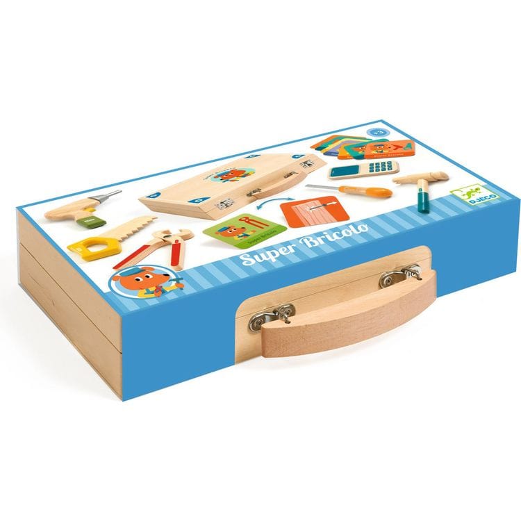 Djeco - Super Bricolo Pretend Play Wooden Toolbox - Preschool