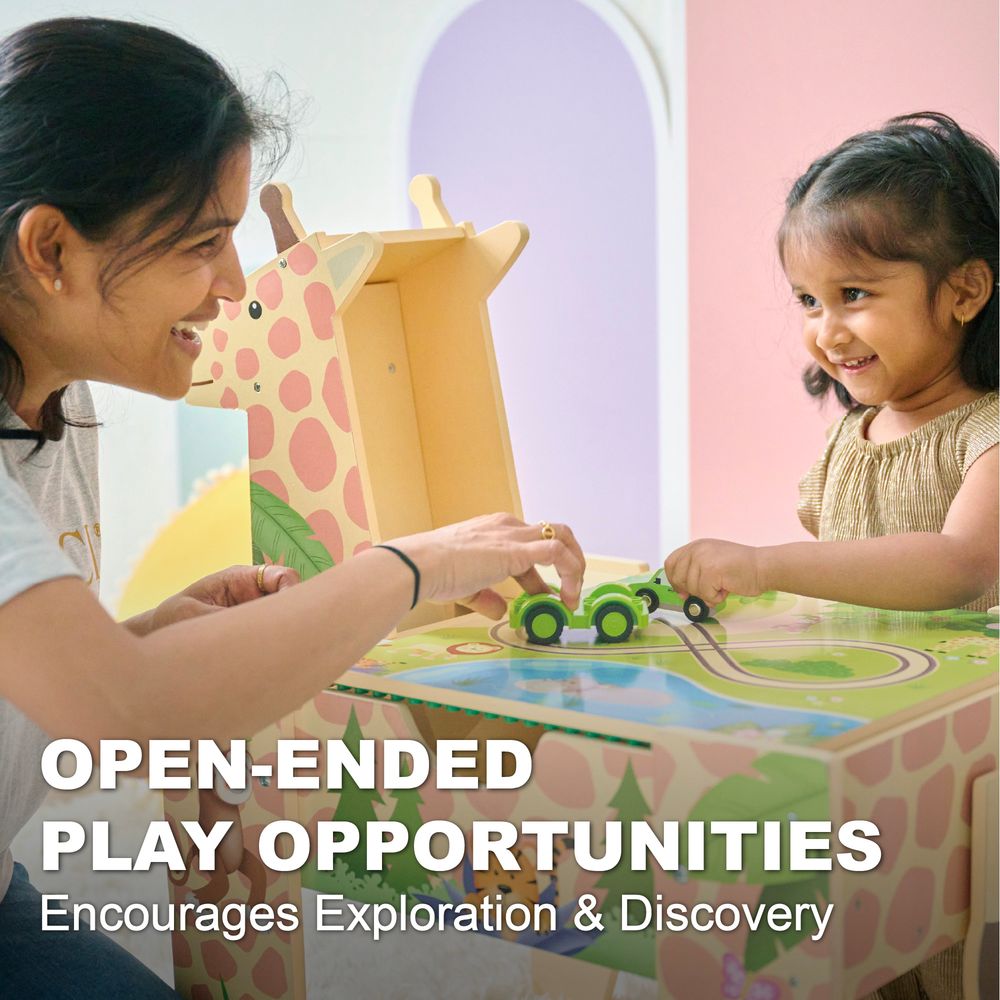 Jungle Giraffe 2-in-1 Wooden Activity Table + 23 Accessories & 1 Car