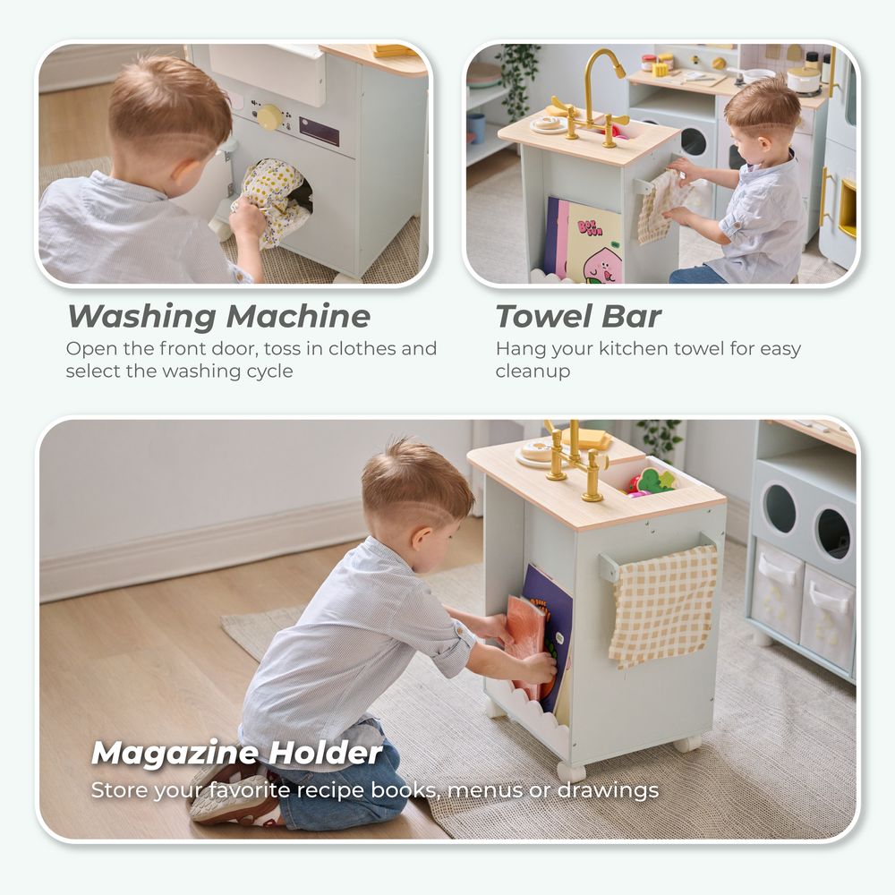 Little Chef Savannah Wooden Play Kitchen with 3 Modular Pieces - Light Blue