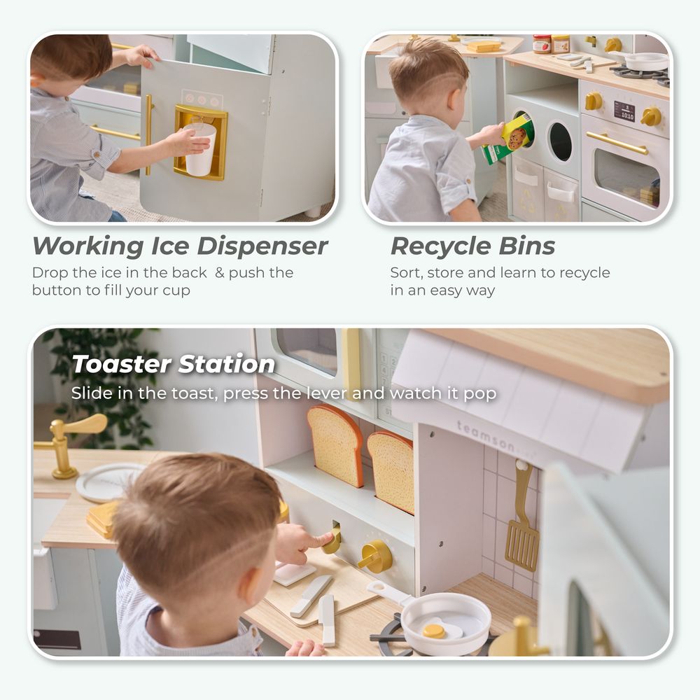 Little Chef Savannah Wooden Play Kitchen with 3 Modular Pieces - Light Blue