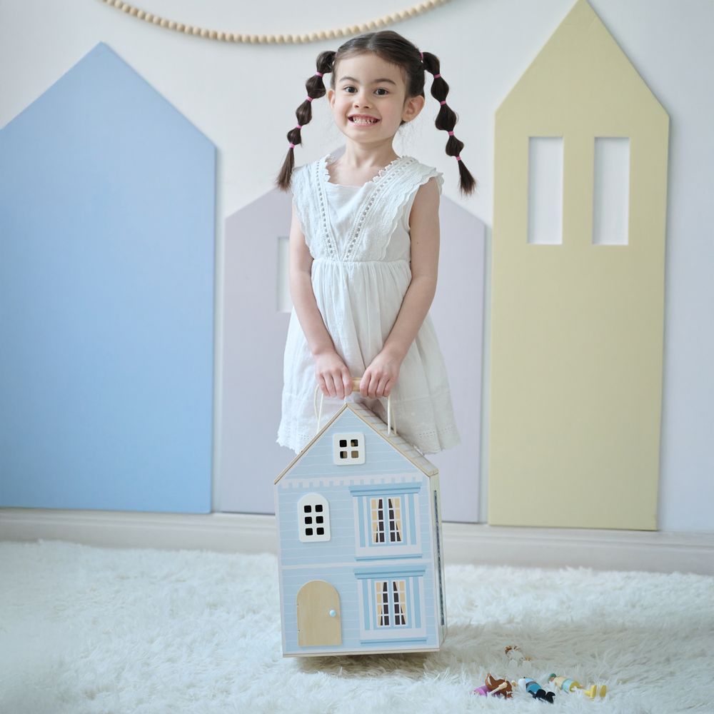 Teamson Kids - The Lovely Townhouse Wooden Carry-On Dollhouse & Accessories - Dolls