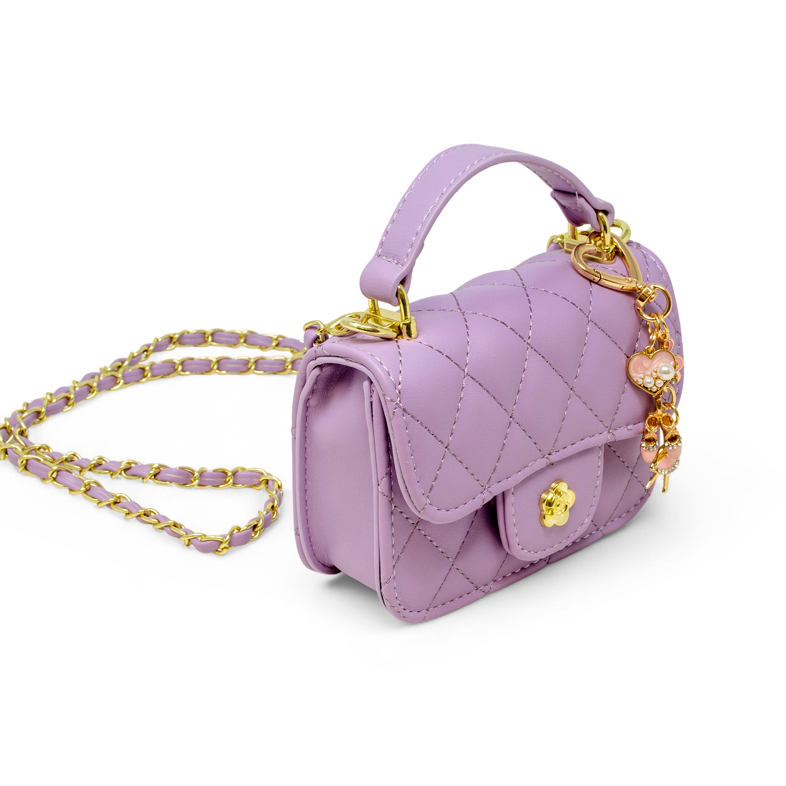 Zomi Gem - Tiny Quilted Ballet Charm Handbag - Purple - Trend Accessories