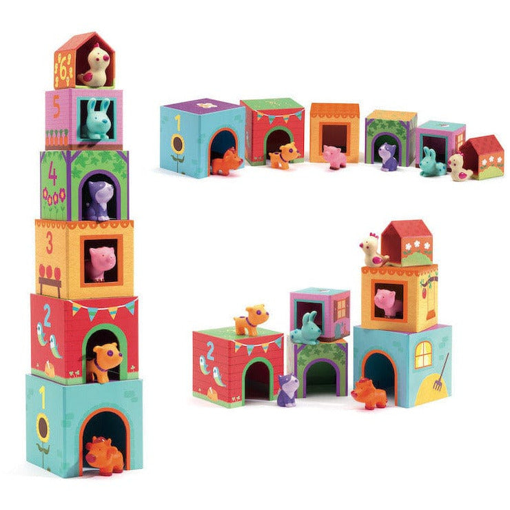 Djeco - Topanifarm Nest and Stack Blocks + Animals - Preschool