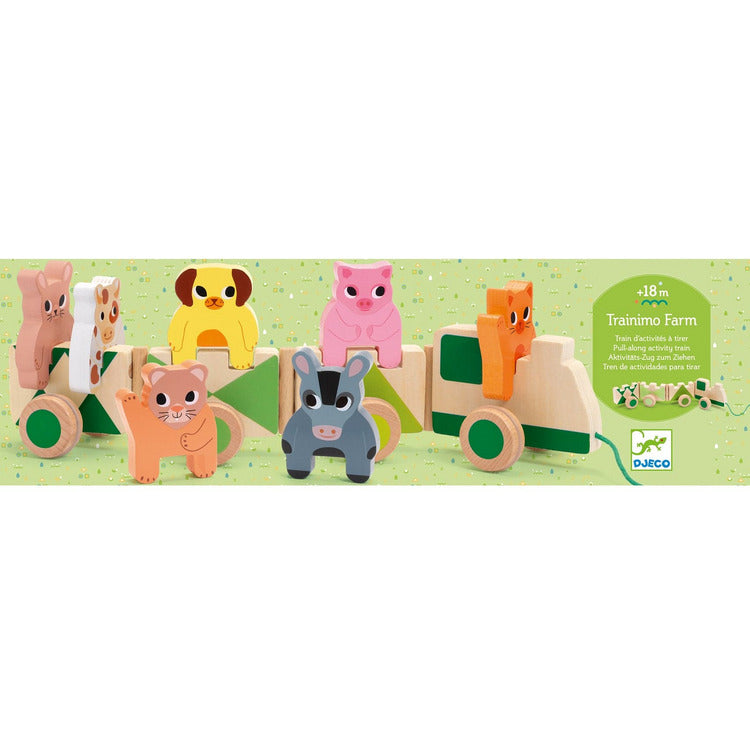 Djeco - Trainimo Farm Wooden Pull-Along Activity Toy - Preschool