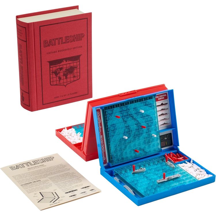 WS Game Company - Vintage Bookshelf Assortment - 4 Pack - Jenga, Battleship, Checkers & Backgammon, Trivial Pursuit - Games