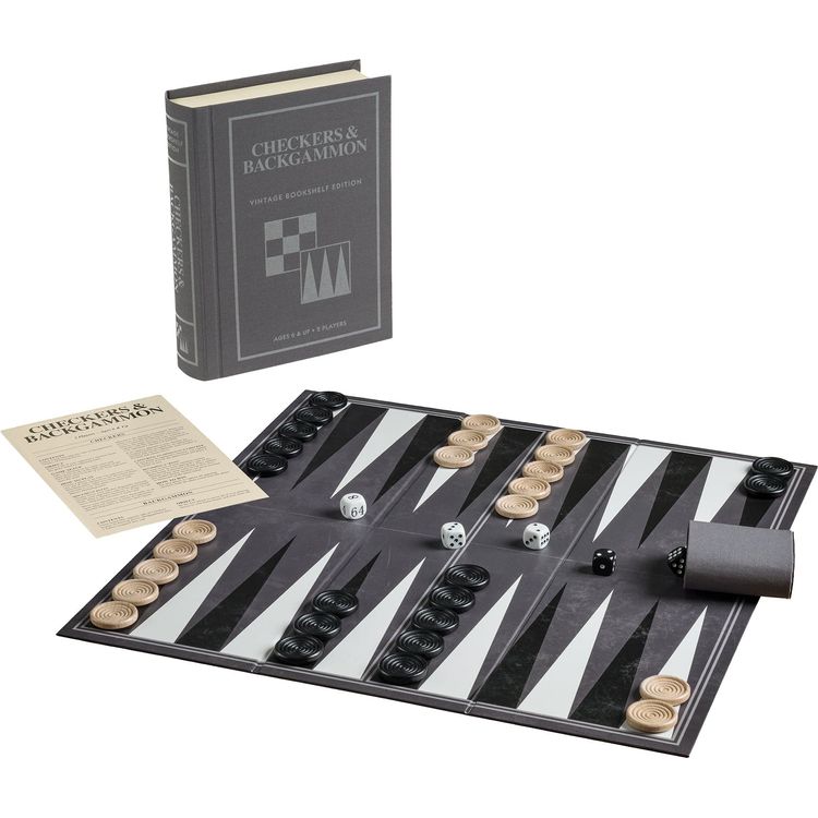 WS Game Company - Vintage Bookshelf Assortment - 4 Pack - Jenga, Battleship, Checkers & Backgammon, Trivial Pursuit - Games