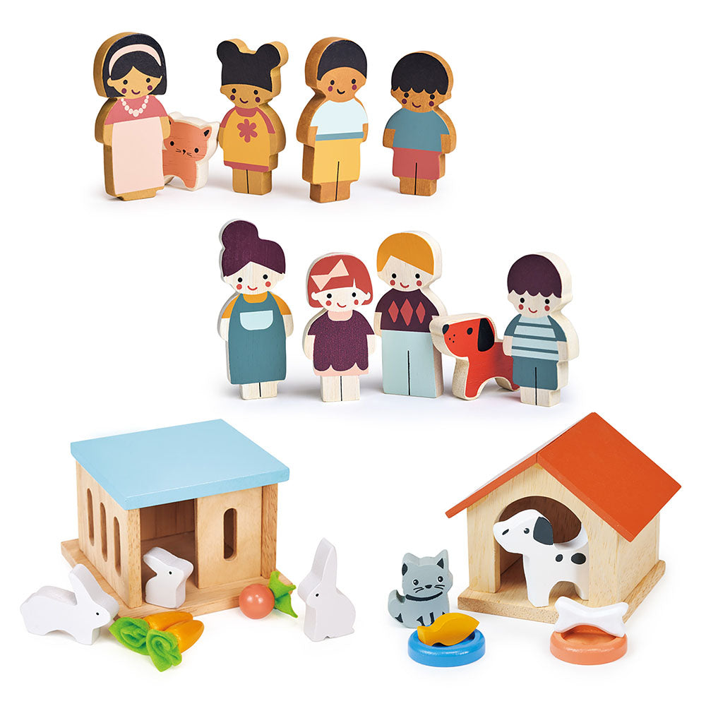 Mentari - Wood Doll Family & Pets Bundle - Dolls