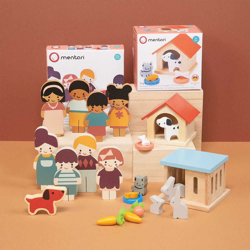 Mentari - Wood Doll Family & Pets Bundle - Dolls
