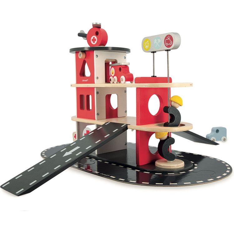 Janod - Wooden Fire Station Playset - Preschool