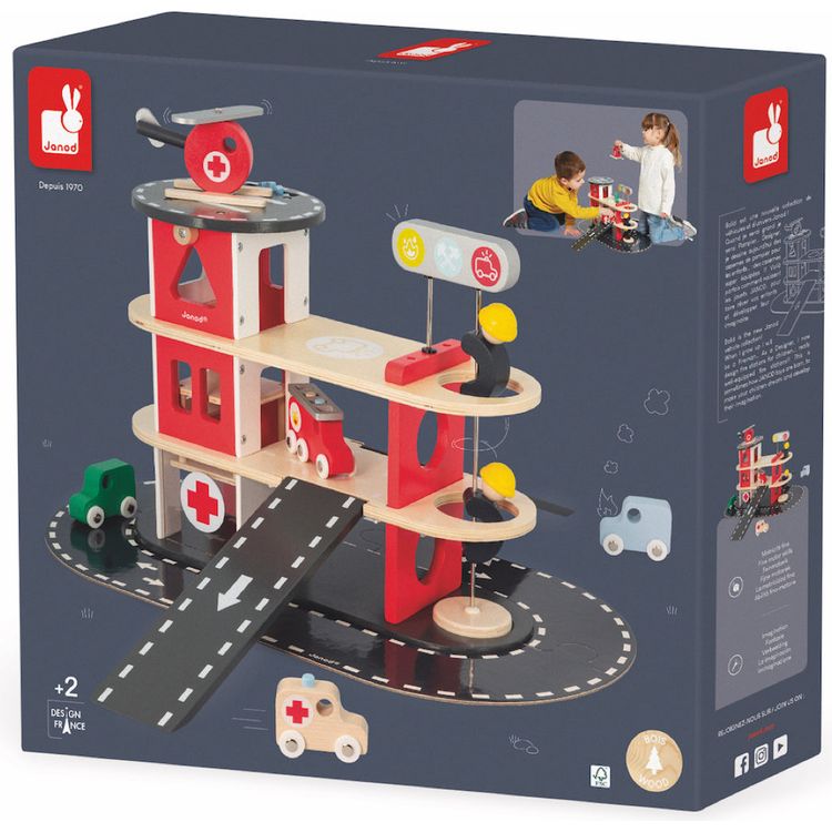 Janod - Wooden Fire Station Playset - Preschool