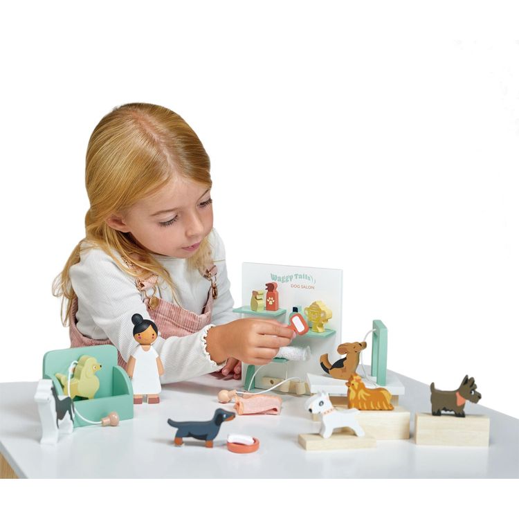 Tender Leaf Toys - Wooden Waggy Tails Dog Salon Set - Preschool