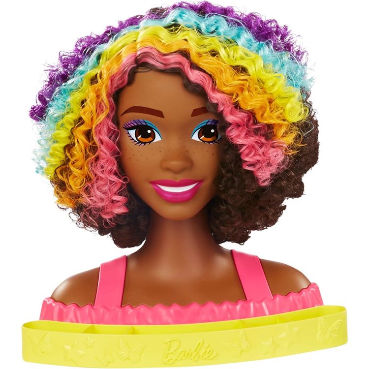 Barbie Doll Deluxe Styling Head with Color Reveal Accessories and Curly  Brown Neon Rainbow Hair, Doll Head for Hair Styling - The Black Toy Store
