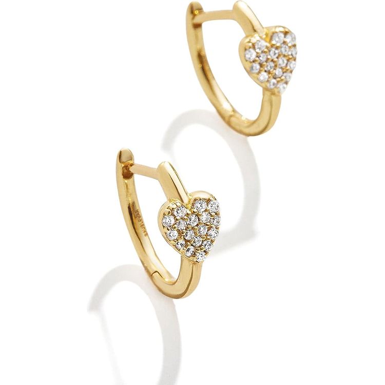 Bauble Bar Trend Accessories Little Hearts Big Feelings 18K Gold Kids' Hoop Earrings - Clear/Gold
