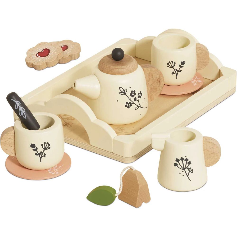 12 Piece Wooden Tea Set & Tray