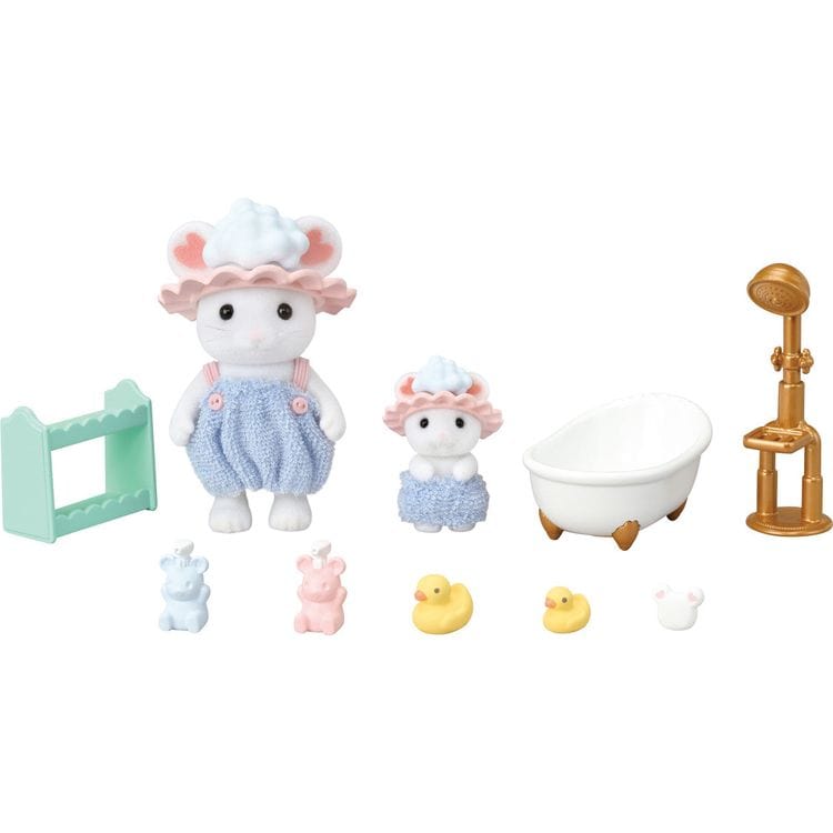 Calico Critters Collectibles Calico Critters Bath Time Bubble Siblings Playset with 2 Collectible Doll Figures