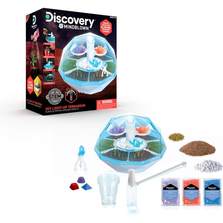 Discovery Mindblown STEM DIY Light-Up Terrarium Plants & Crystals Geodome Grow Kit - 16 pieces