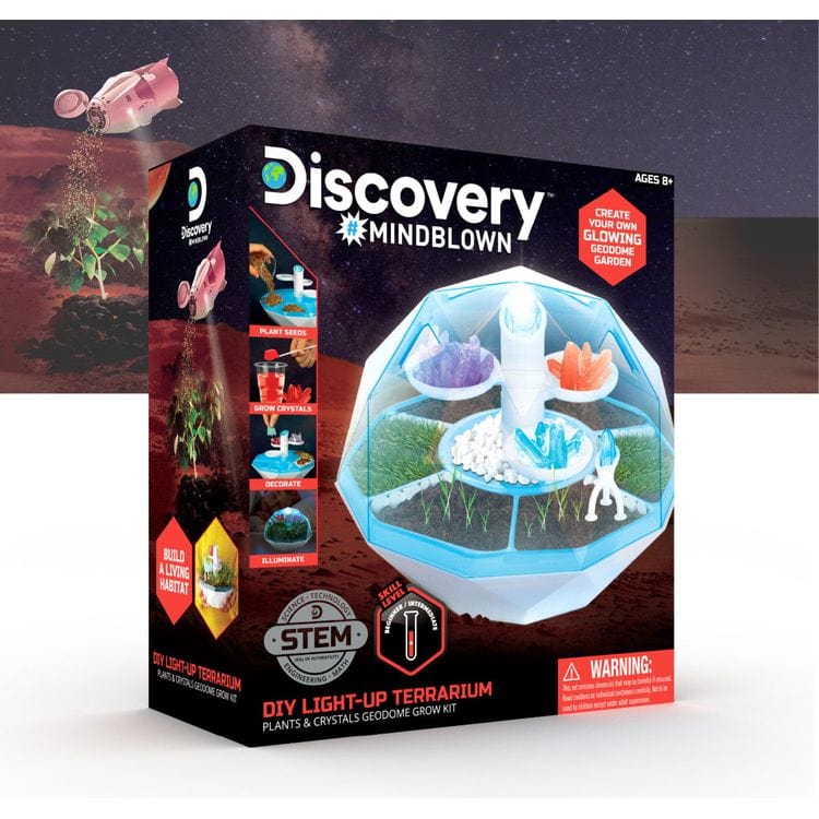 Discovery Mindblown STEM DIY Light-Up Terrarium Plants & Crystals Geodome Grow Kit - 16 pieces