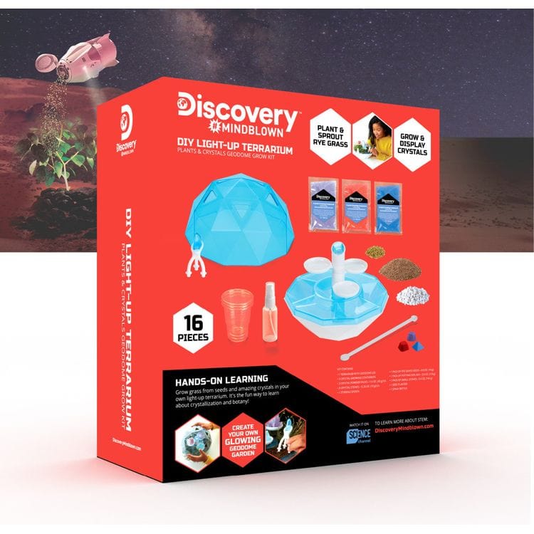 Discovery Mindblown STEM DIY Light-Up Terrarium Plants & Crystals Geodome Grow Kit - 16 pieces