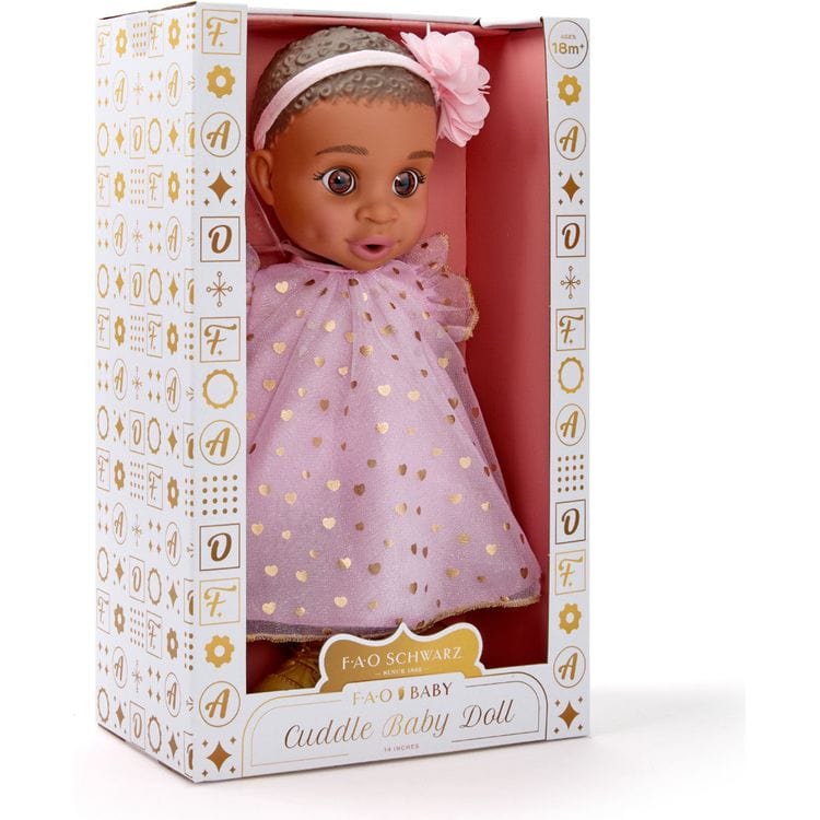 FAO Schwarz Dolls Cuddle Baby Doll 14-Inches - Dark Brown Hair