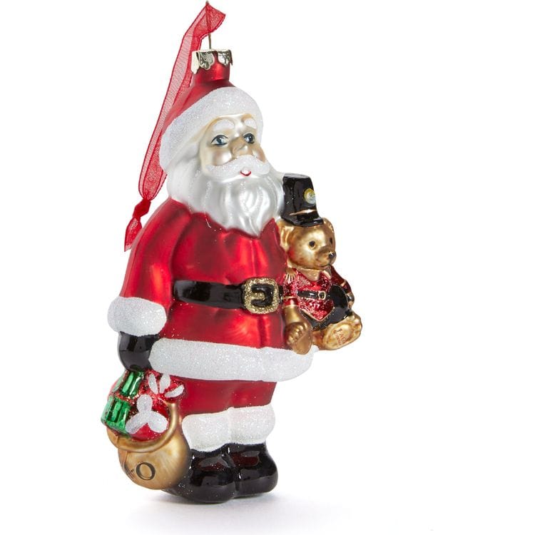 FAO Schwarz Holiday Santa & Teddy Bear Glass Ornament