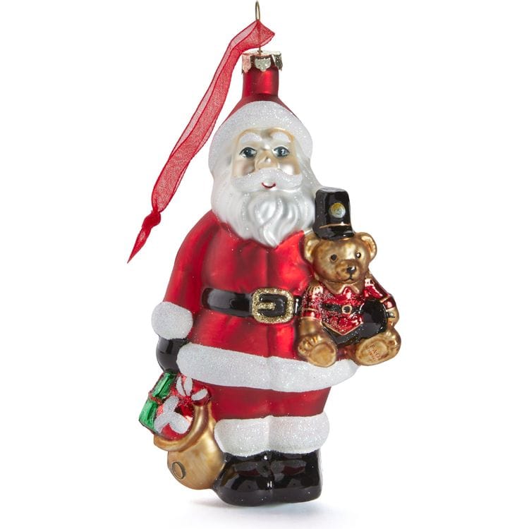 FAO Schwarz Holiday Santa & Teddy Bear Glass Ornament