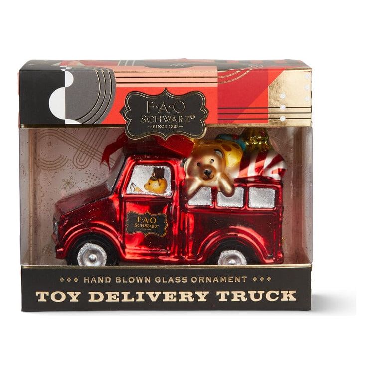 FAO Schwarz Souvenirs Ornament Glass Toy Delivery Truck 4.13 x 3.74"
