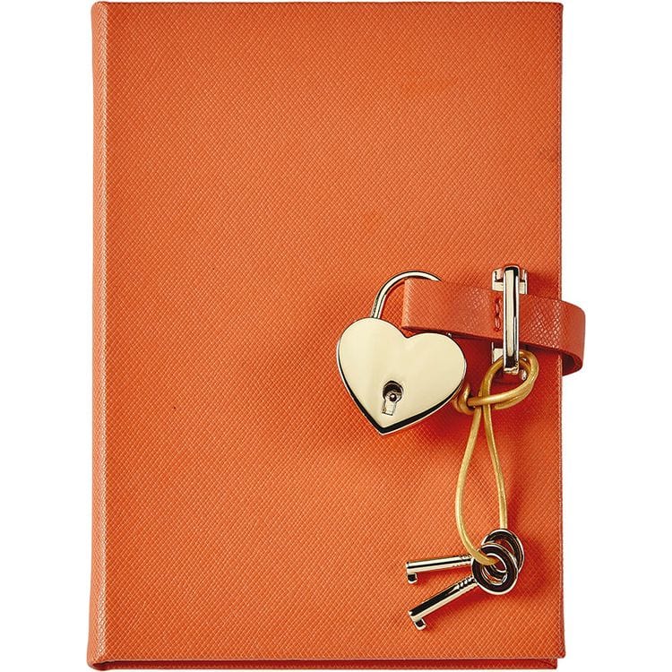 Graphic Image Books Heart Lock Journal in Orange Saffiano Leather