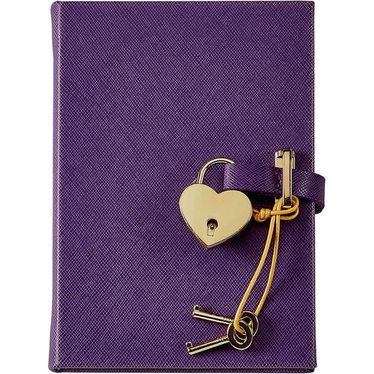 Graphic Image Books Heart Lock Journal in Purple Saffiano Leather