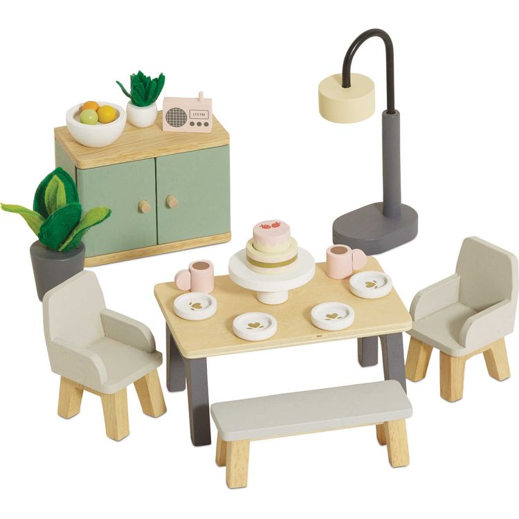 Le Toy Van Dolls Wooden Dolls House 18 Piece Dining Room Set